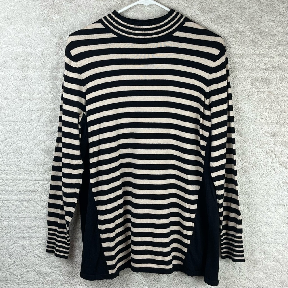 SUSAN GRAVER Striped Lightweight Sweater w/ Slimming Panels Mockneck Large